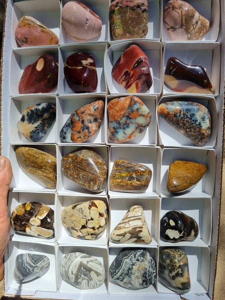 Box of assorted tumble polished Australian gemstones MXT103
