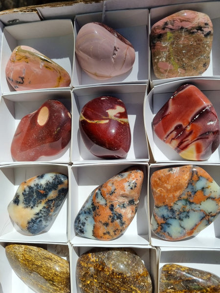 Box of assorted tumble polished Australian gemstones MXT103