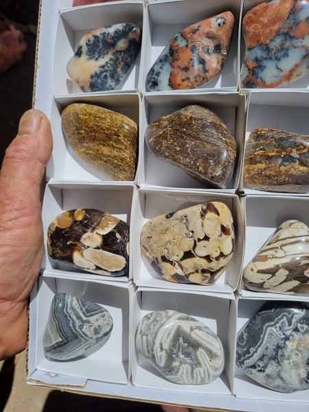 Box of assorted tumble polished Australian gemstones MXT103