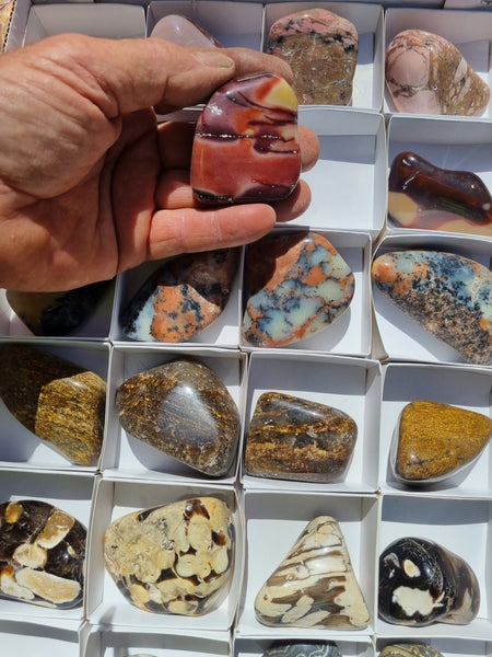 Box of assorted tumble polished Australian gemstones MXT103