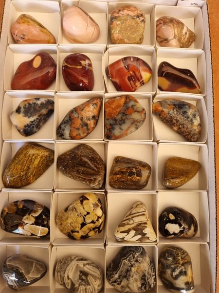 Box of assorted tumble polished Australian gemstones MXT103