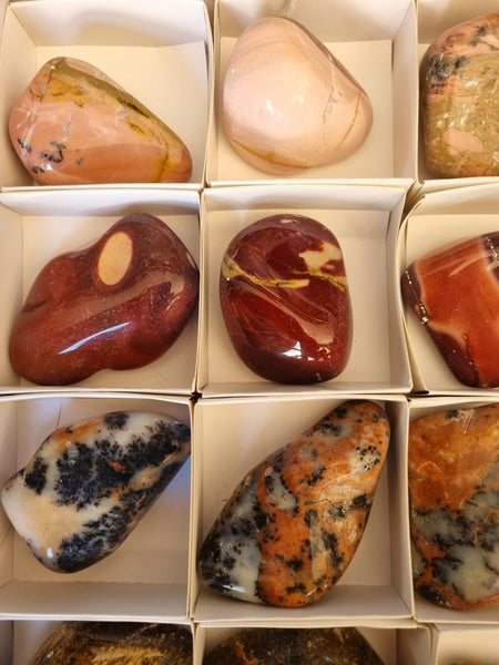 Box of assorted tumble polished Australian gemstones MXT103