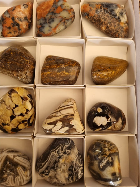 Box of assorted tumble polished Australian gemstones MXT103