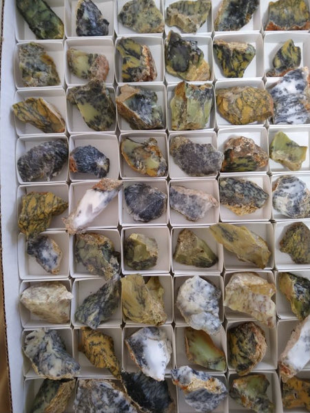 Box of Dendritic Opal rough.  DOR 187