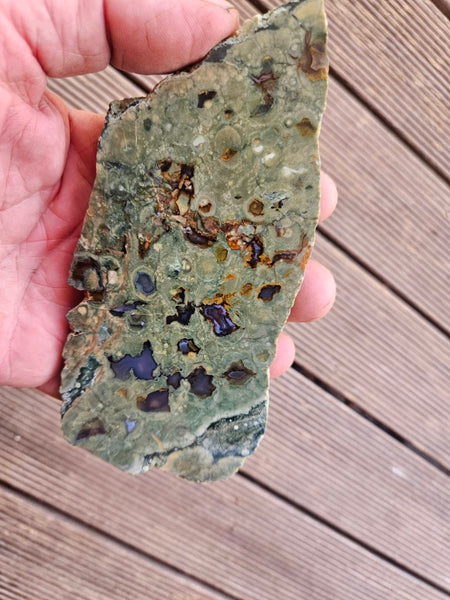 Polished Rainforest Jasper slab RFJ142