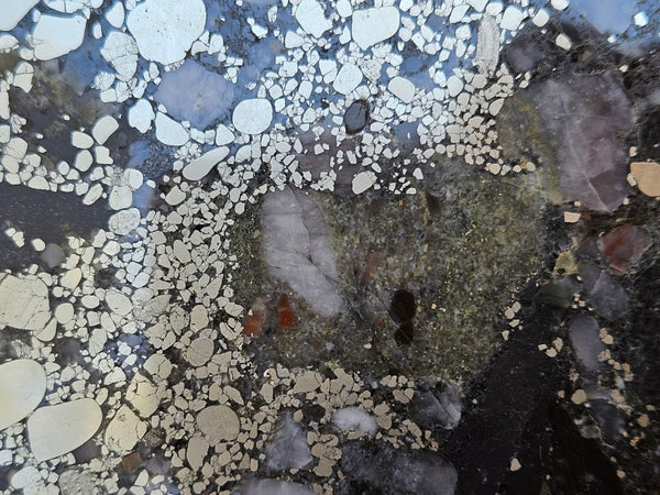 Polished Beaton's Creek auriferous conglomerate slab BC108