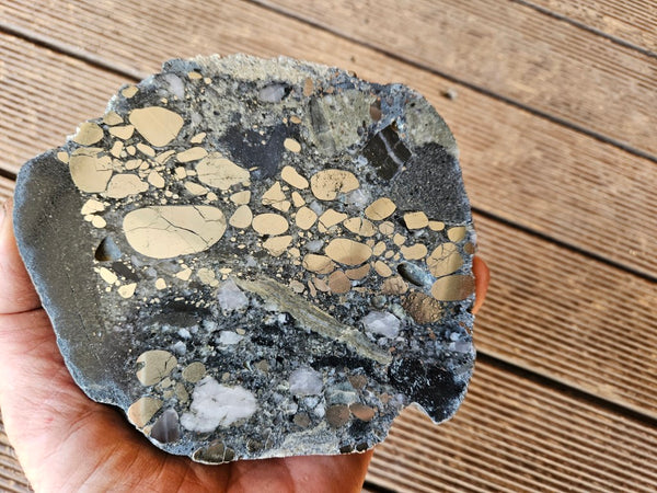 Polished Beaton's Creek auriferous conglomerate slab BC114