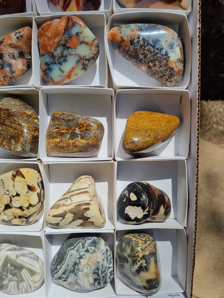 Box of assorted tumble polished Australian gemstones MXT103
